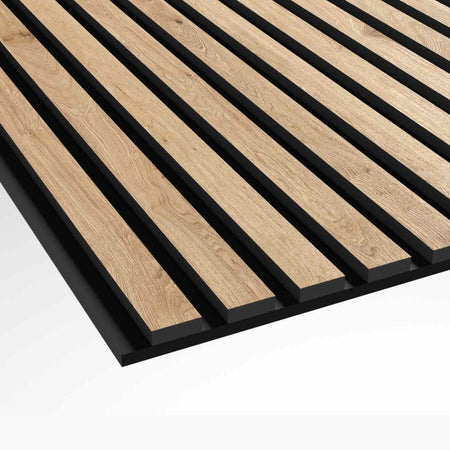 Oak - Black Acoustic Slats Wall Panel 240 x 60 - DecorMania.eu