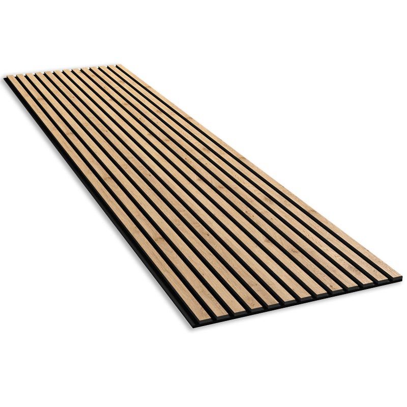 Oak - Black Acoustic Slats Wall Panel 240 x 60 - DecorMania.eu